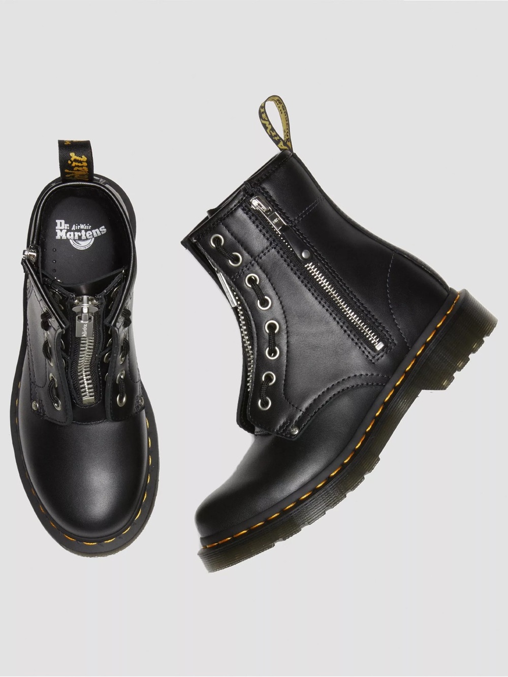 Dr. Martens 1460 Pascal Front Zip Black Leather Boots Size 11